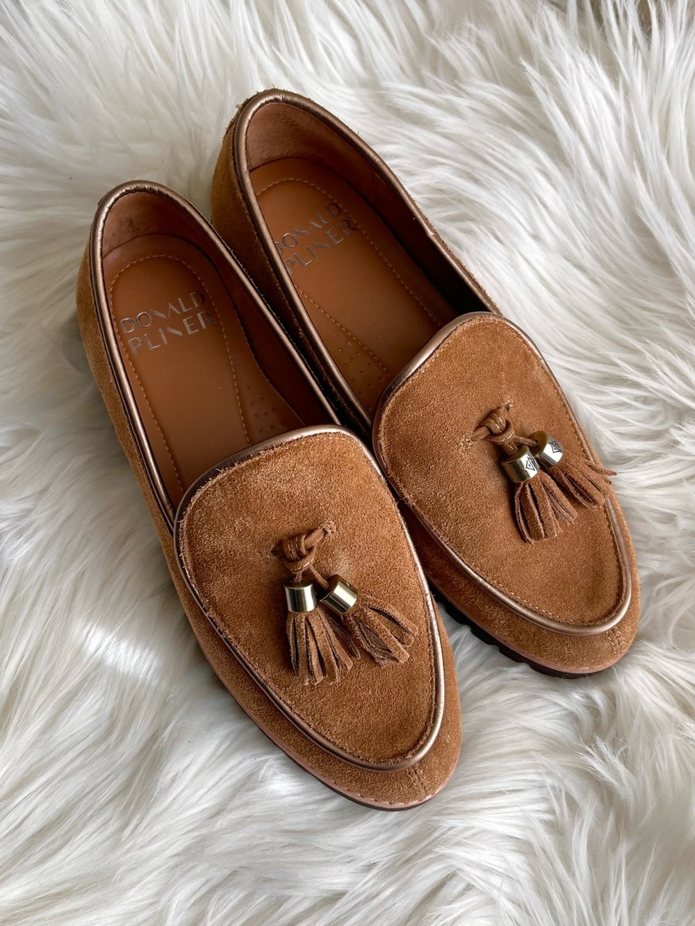 Donald Pliner Camel Color Suede Tassel Loafers